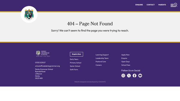 Screenshot of the Derby Grammar School PTA website