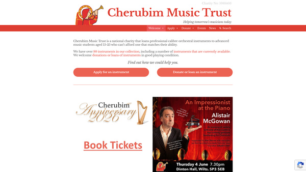 Screenshot of the The Cherubim Music Trust website