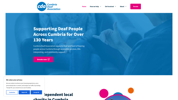 Screenshot of the Cumbria Deaf Association website