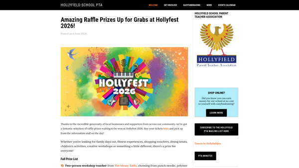 Screenshot of the The Hollyfield School PTA website