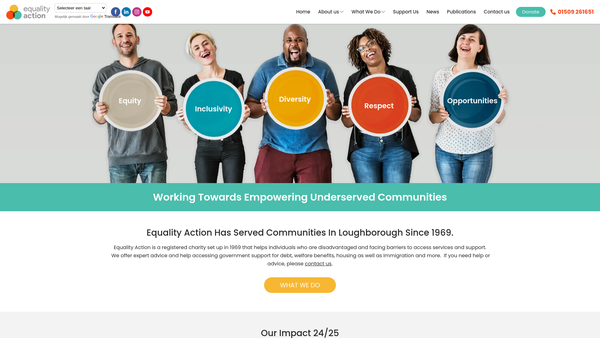 Screenshot of the Equality Action Ltd website