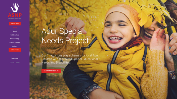Screenshot of the Adur Special Needs Project website