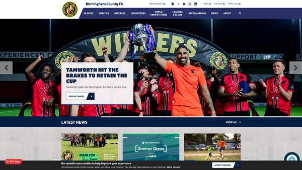 Screenshot of the Birmingham County Football Association Charitable Fund website