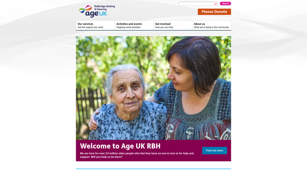 Screenshot of the Age UK Redbridge, Barking And Havering Ltd website