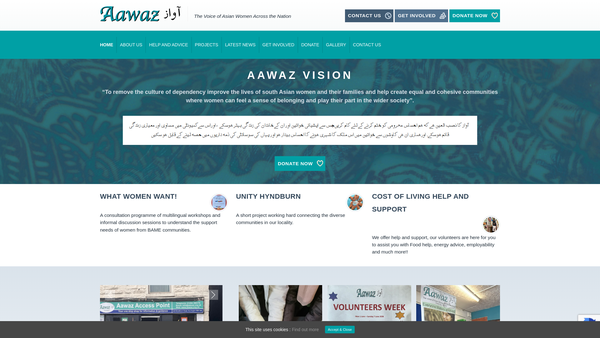 Screenshot of the Aawaz website