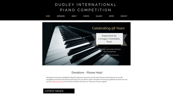 Screenshot of the Dudley International Piano Competition website