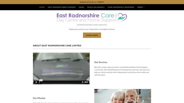 Screenshot of the East Radnorshire Care Limited website