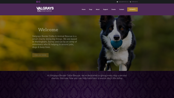 Screenshot of the Valgray's Border Collie And Animal Rescue website