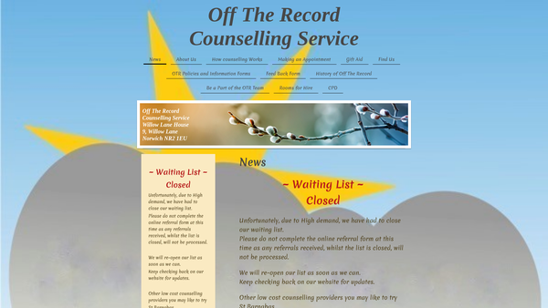 Screenshot of the Off The Record Counselling Service (Norfolk) Limited website