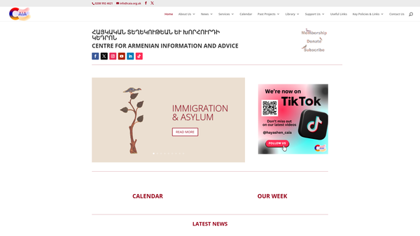 Screenshot of the Centre For Armenian Information And Advice website