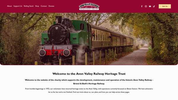 Screenshot of the Avon Valley Railway Heritage Trust website
