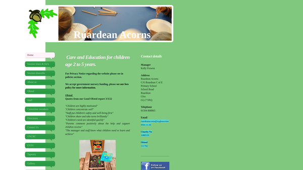 Screenshot of the Ruardean Acorns website