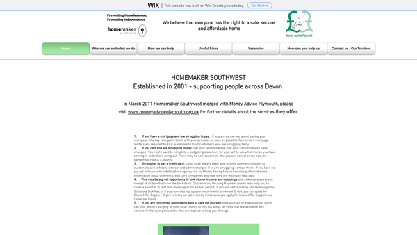 Screenshot of the Homemaker (South West) Limited website