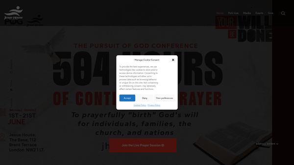 Screenshot of the Jesus House For All Nations website
