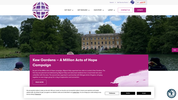 Screenshot of the Migrant Help website