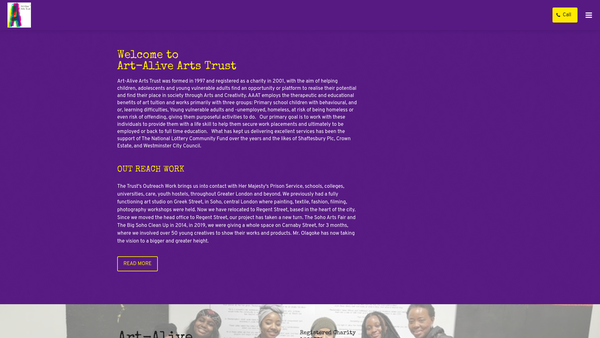 Screenshot of the Arts Alive Arts Trust website