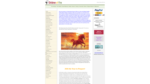 Screenshot of the Children Of Fire International website