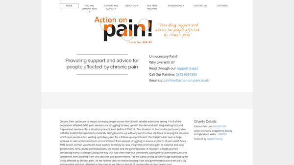 Screenshot of the Action On Pain website