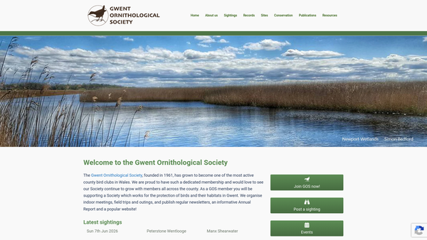 Screenshot of the The Gwent Ornithological Society website