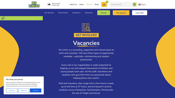 Screenshot of the No Limits (South) website