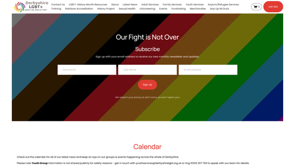 Screenshot of the Derbyshire LGBT+ Ltd website