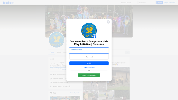 Screenshot of the Bonymaen Kids Play Initiative website