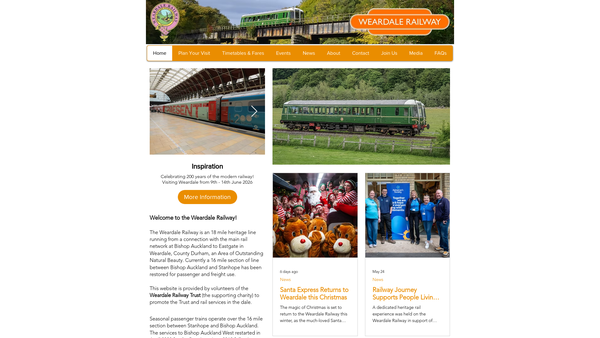 Screenshot of the The Weardale Railway Trust website