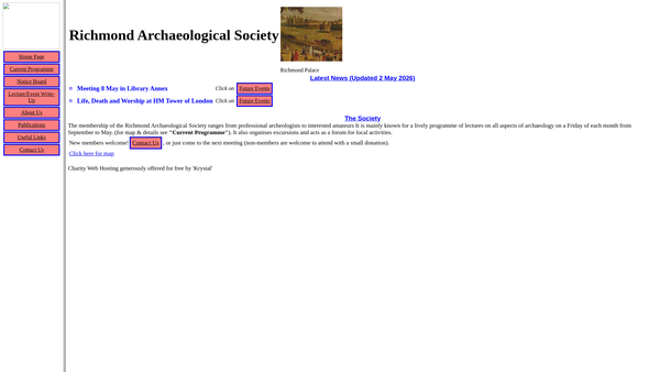 Screenshot of the Richmond Archaeological Society website