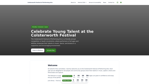 Screenshot of the Colsterworth Festival Of Performing Arts website