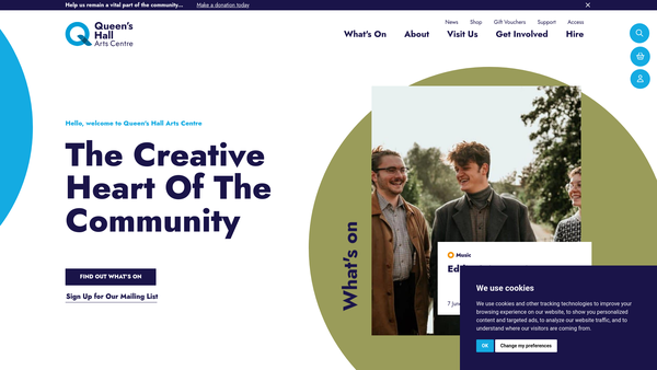 Screenshot of the Queens Hall Arts website