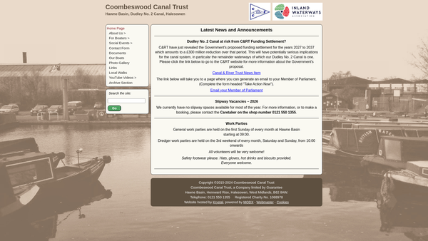 Screenshot of the Coombeswood Canal Trust website