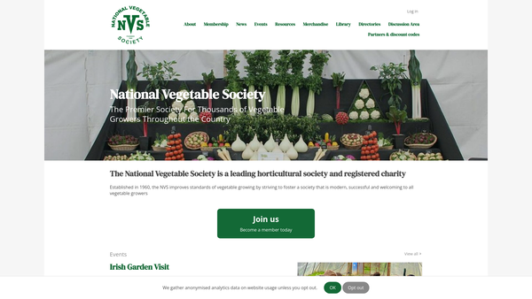 Screenshot of the The National Vegetable Society website