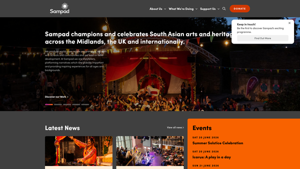 Screenshot of the Sampad (South Asian Arts Development) website