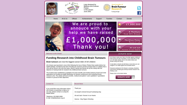 Screenshot of the Ali's Dream website