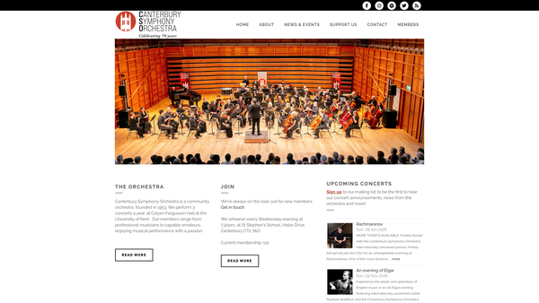 Screenshot of the Canterbury Symphony Orchestra website
