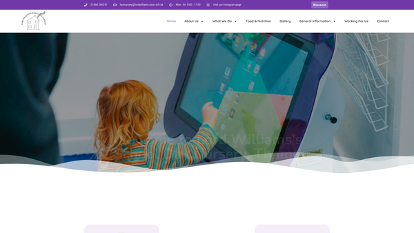Screenshot of the Lord Williams's School Day Nursery website