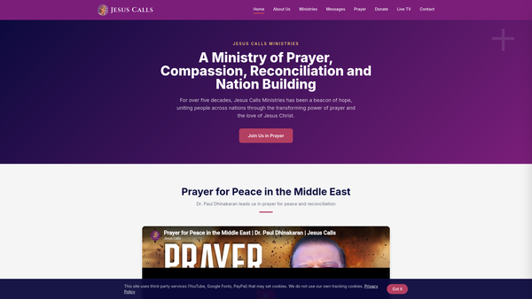 Screenshot of the Jesus Calls Europe website