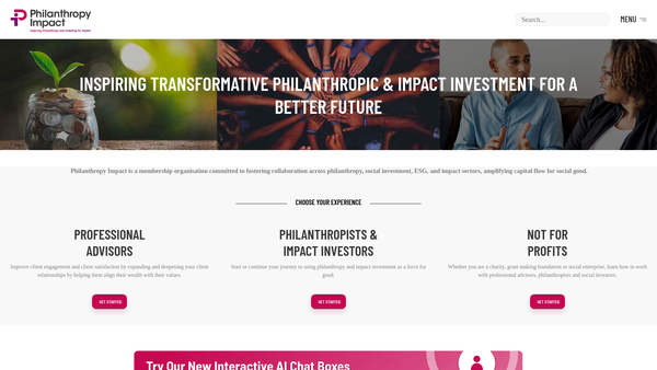 Screenshot of the Philanthropy Impact website