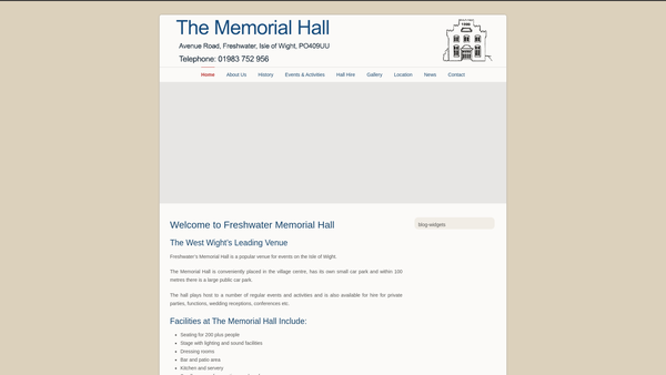 Screenshot of the Memorial Hall Arts & Leisure Company website