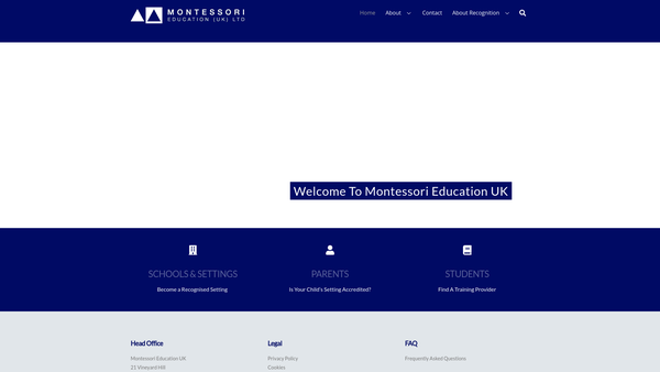 Screenshot of the Montessori Education (UK) Limited website