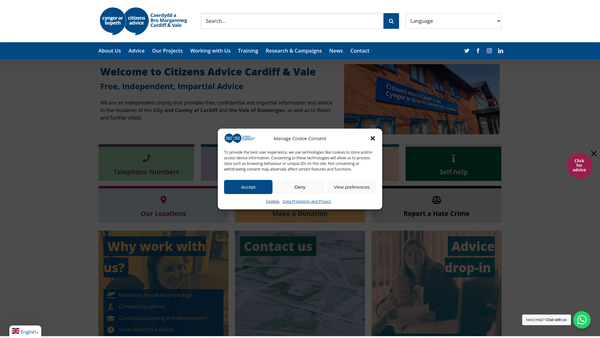 Screenshot of the Cardiff And Vale Citizens Advice Bureau website