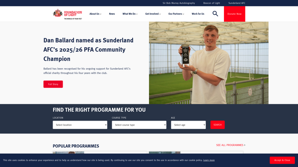 Screenshot of the Foundation Of Light website