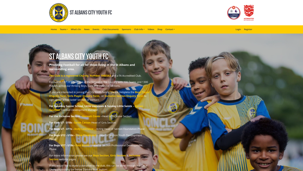 Screenshot of the St Albans City Youth Football Club website