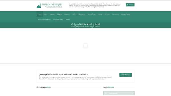 Screenshot of the Usmani Mosque website