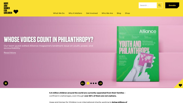 Screenshot of the Hope And Homes For Children website