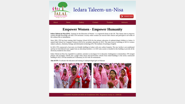 Screenshot of the Iedara Taleem-Un-Nisa UK website