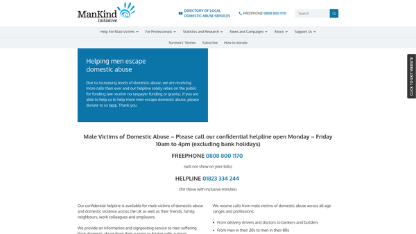 Screenshot of the Mankind Initiative website