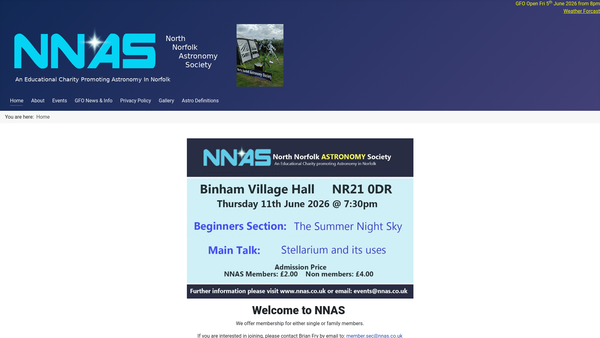 Screenshot of the North Norfolk Astronomy Society website