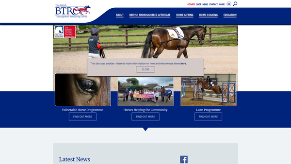 Screenshot of the The British Thoroughbred Retraining Centre website