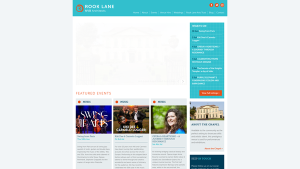 Screenshot of the Rook Lane Arts Trust website